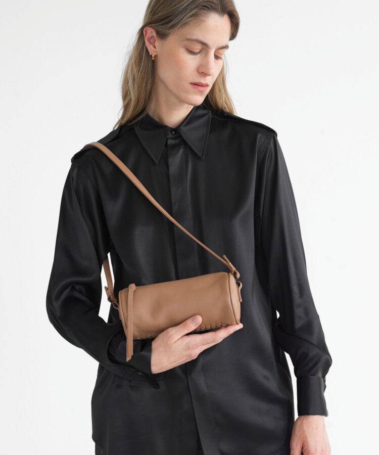 Mini Barrel Bag in Camel Grained Leather