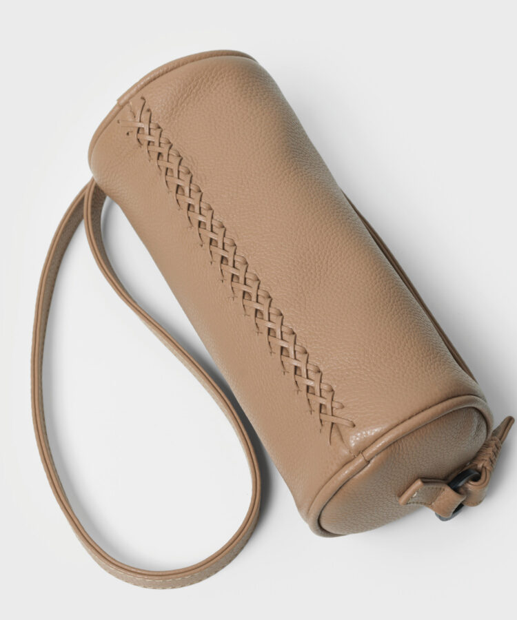 Mini Barrel Bag in Camel Grained Leather