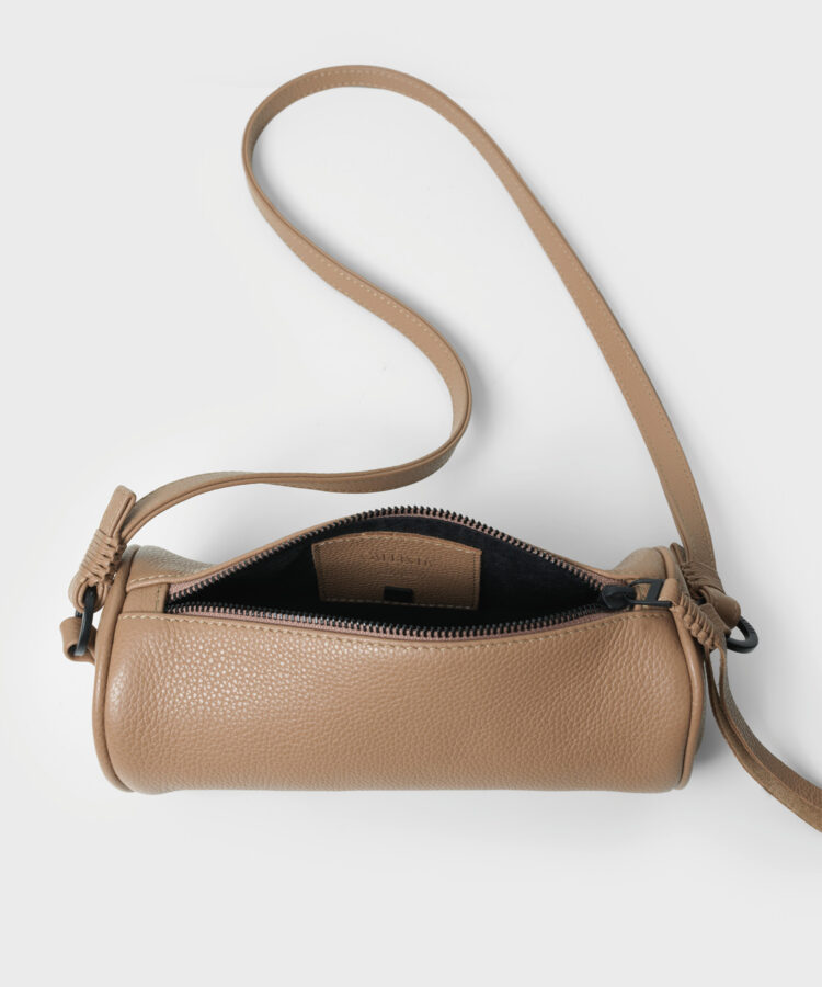 Mini Barrel Bag in Camel Grained Leather
