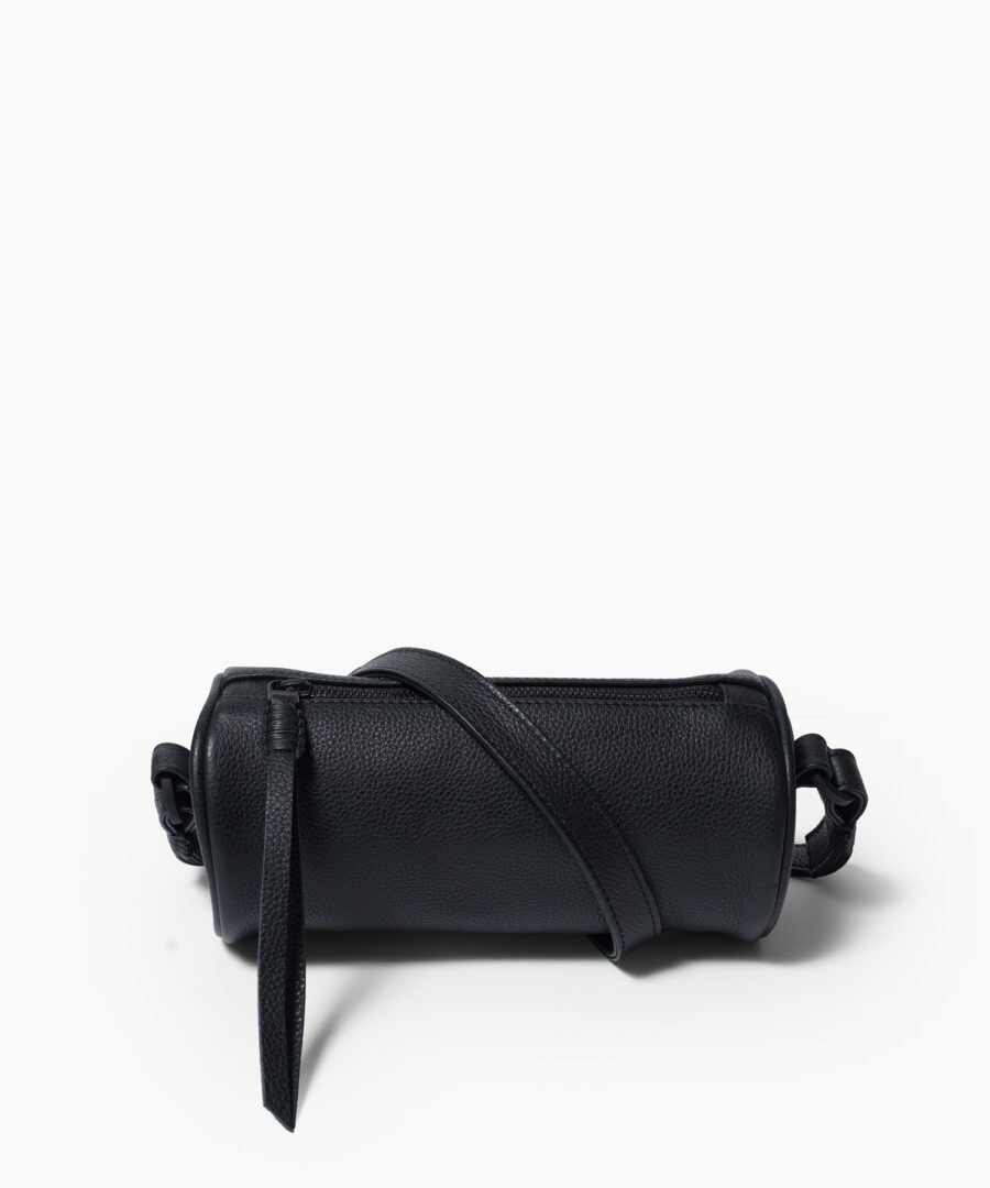 Mini Barrel Bag in Black Grained Leather
