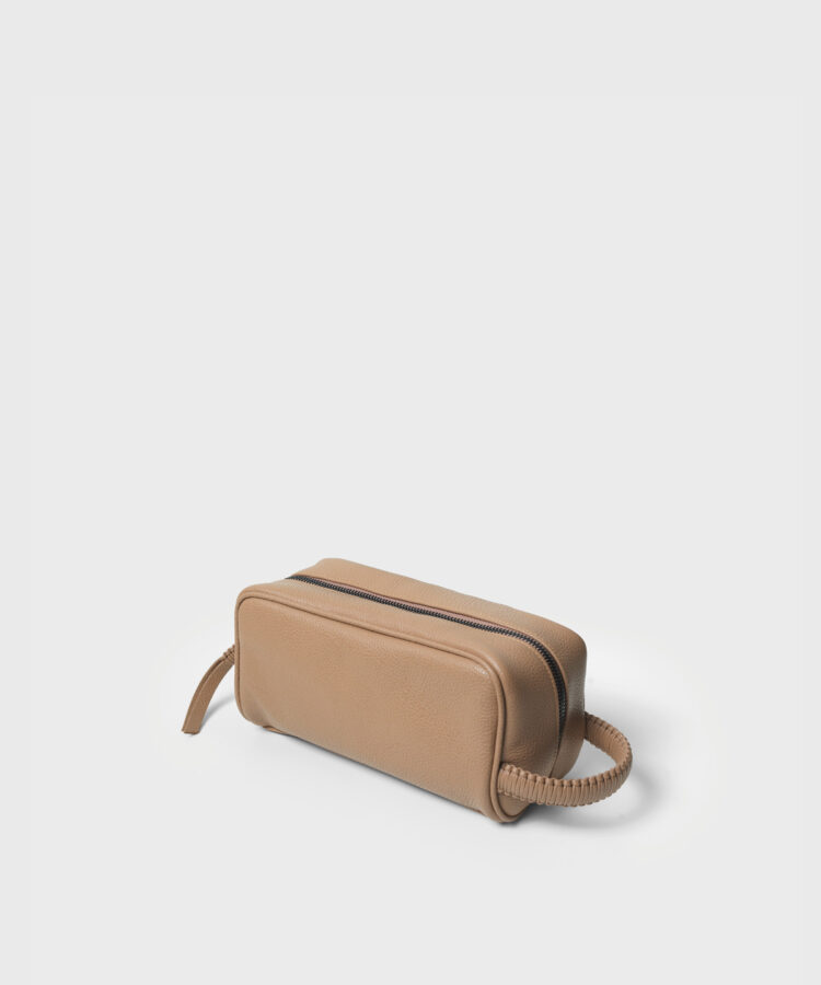 Mini Wash Bag in Camel Grained Leather