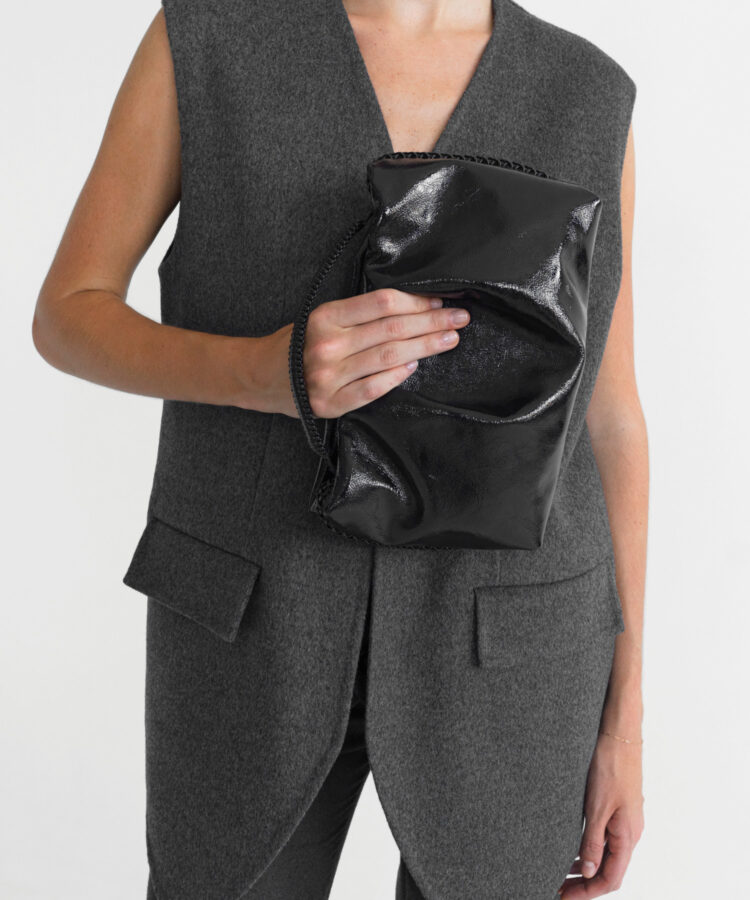 Pleated Clutch in Ink Patent Leather