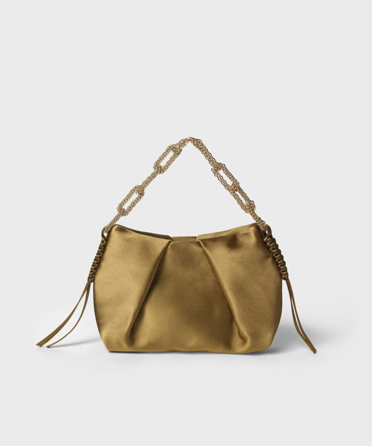 Venetia Clutch with Chain in Gold Satin