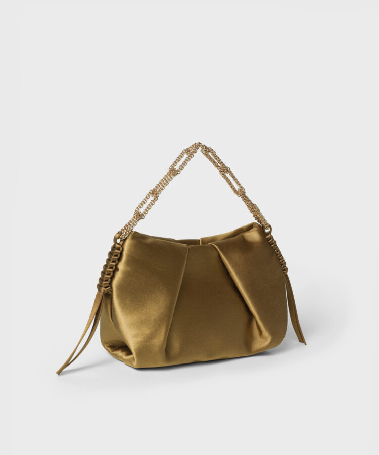 Venetia Clutch with Chain in Gold Satin
