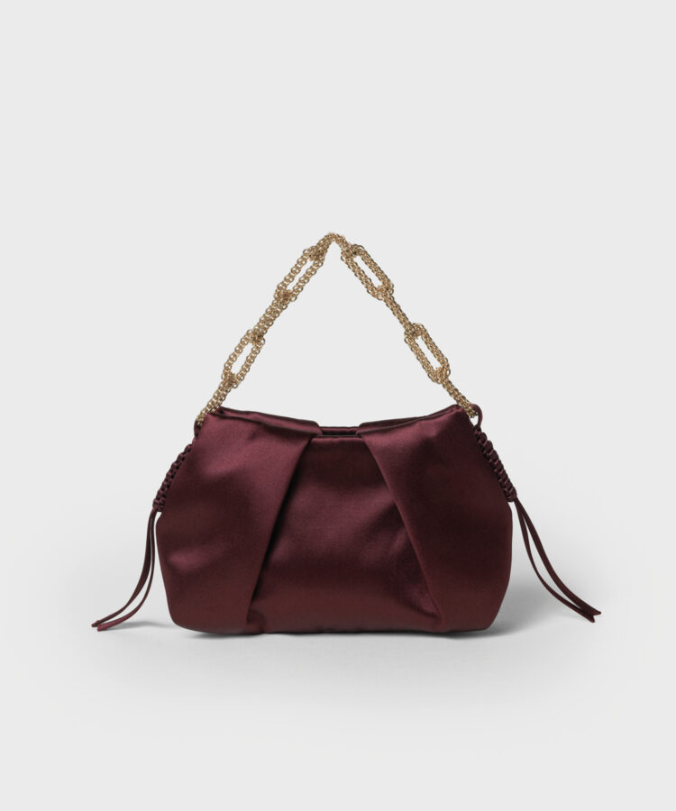Venetia Clutch with Chain in Ruby Satin