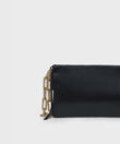 Myra Clutch with Chain in Black Satin
