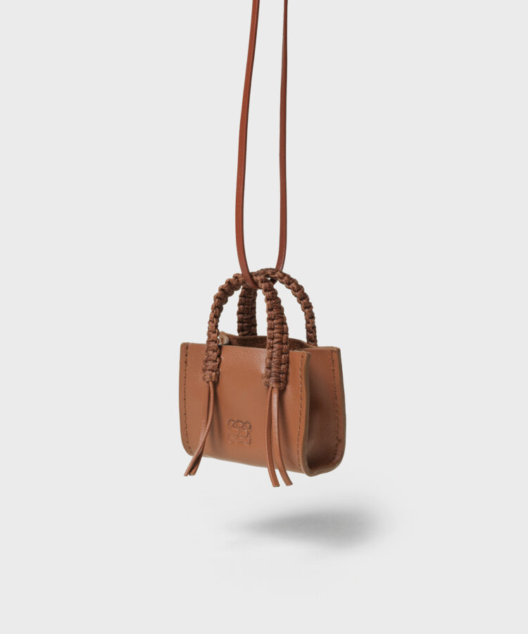 Mini Tote Bag Charm in Brown