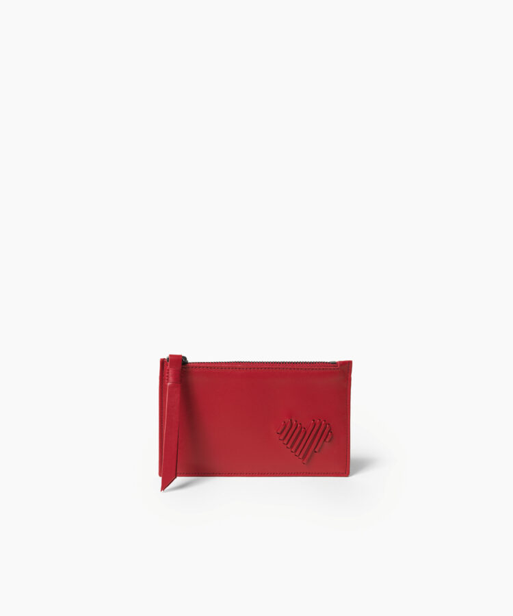 Eros Long Zipped Card Holder in Red Smooth Leather