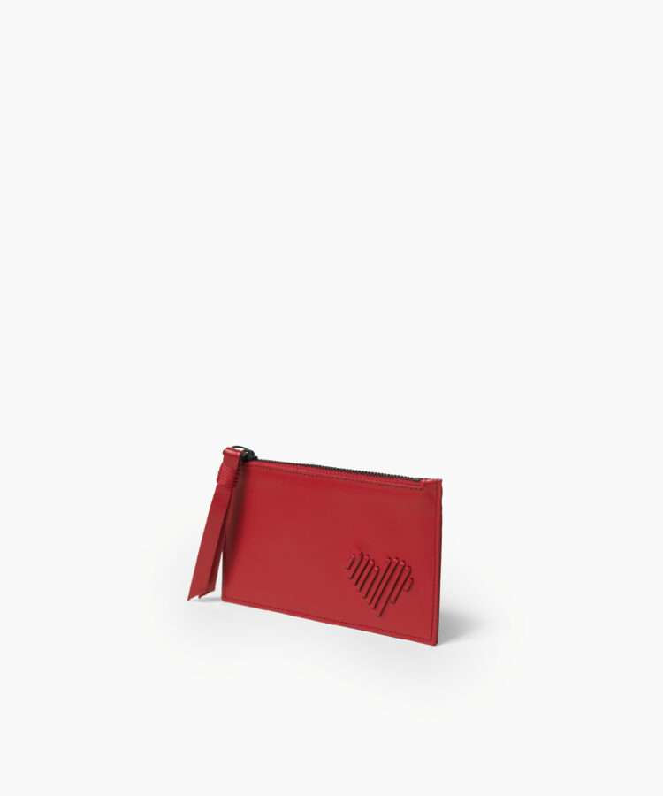 Eros Long Zipped Card Holder in Red Smooth Leather