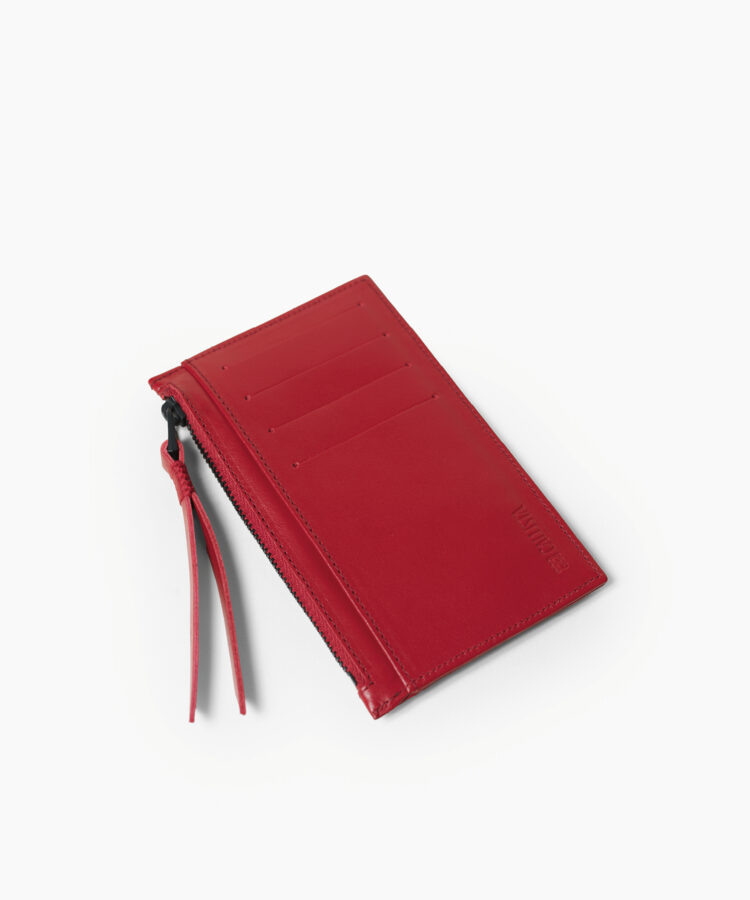 Eros Long Zipped Card Holder in Red Smooth Leather