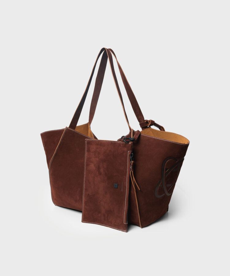 Rhea Tote in Chestnut Suede Leather