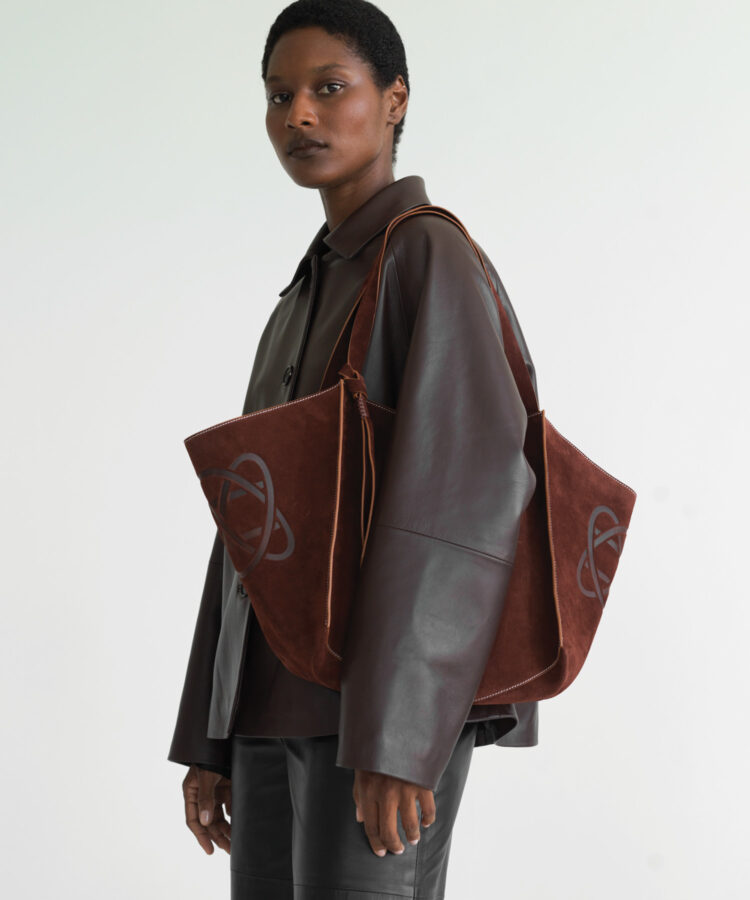 Rhea Tote in Chestnut Suede Leather