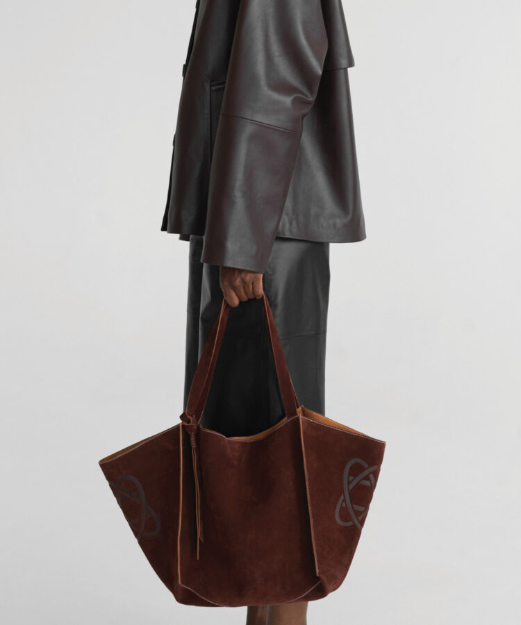 Rhea Tote in Chestnut Suede Leather