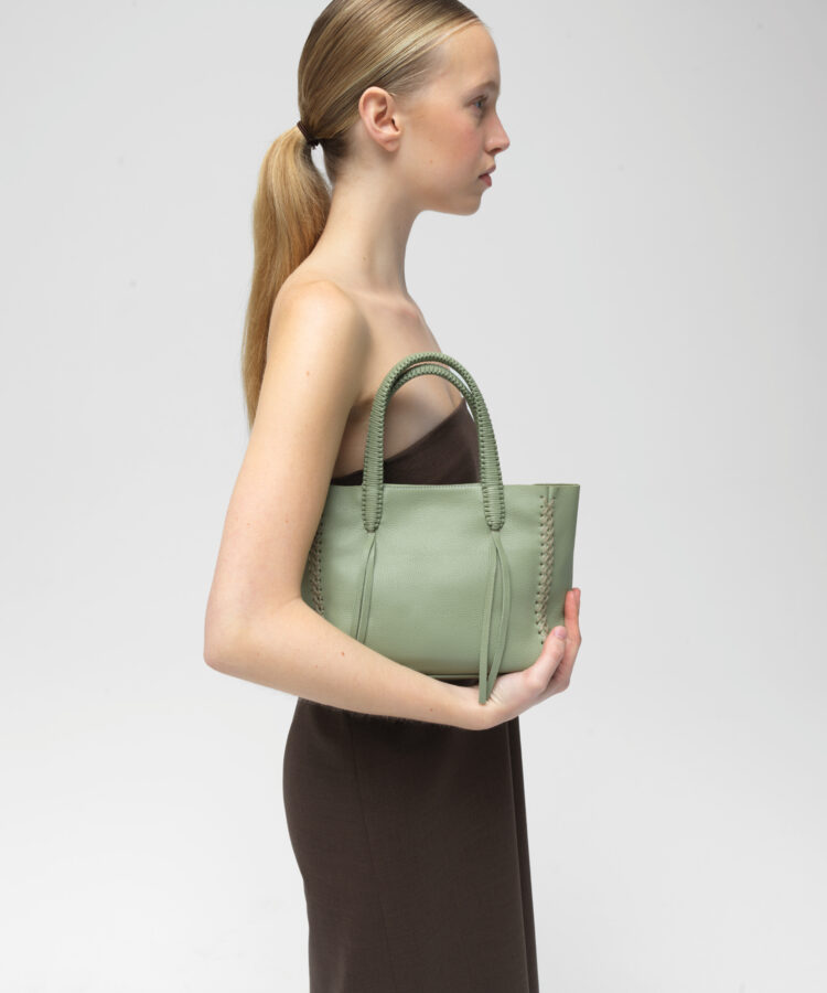 Mini Tote in Sage Grained Leather