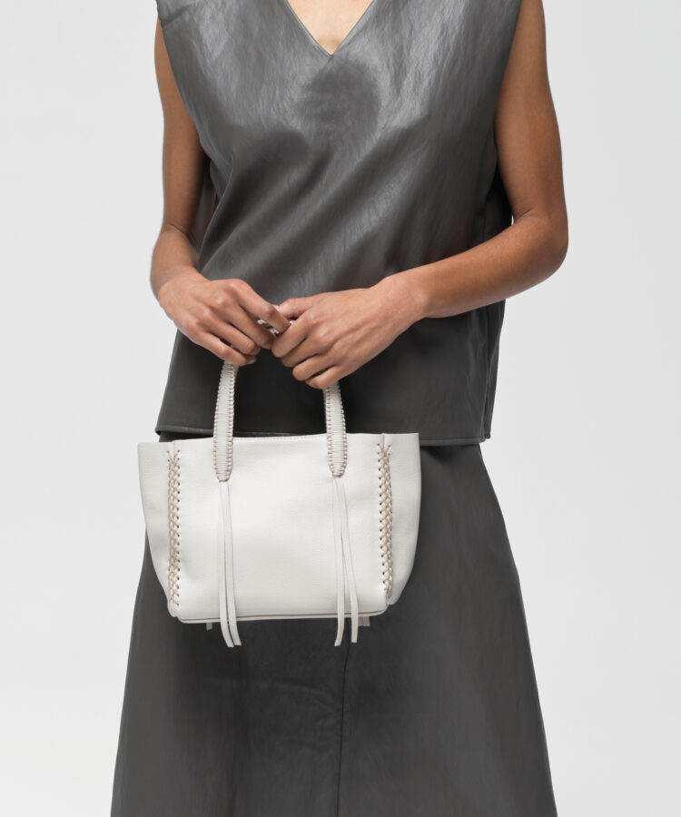 Mini Tote in Ivory Grained Leather