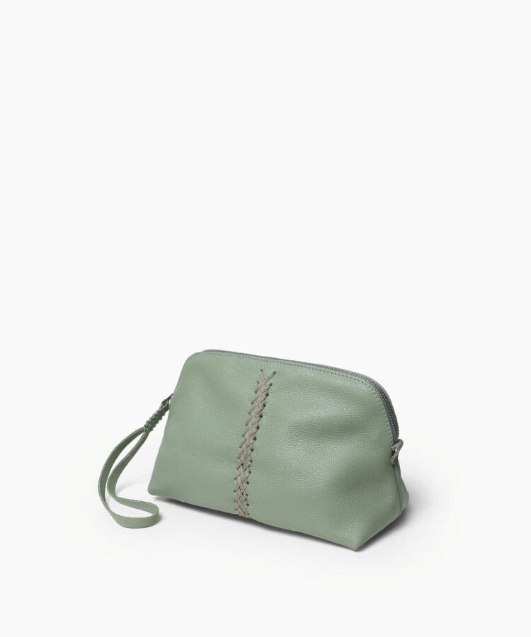 Maxi Vanity Case in Sage Grained Leather