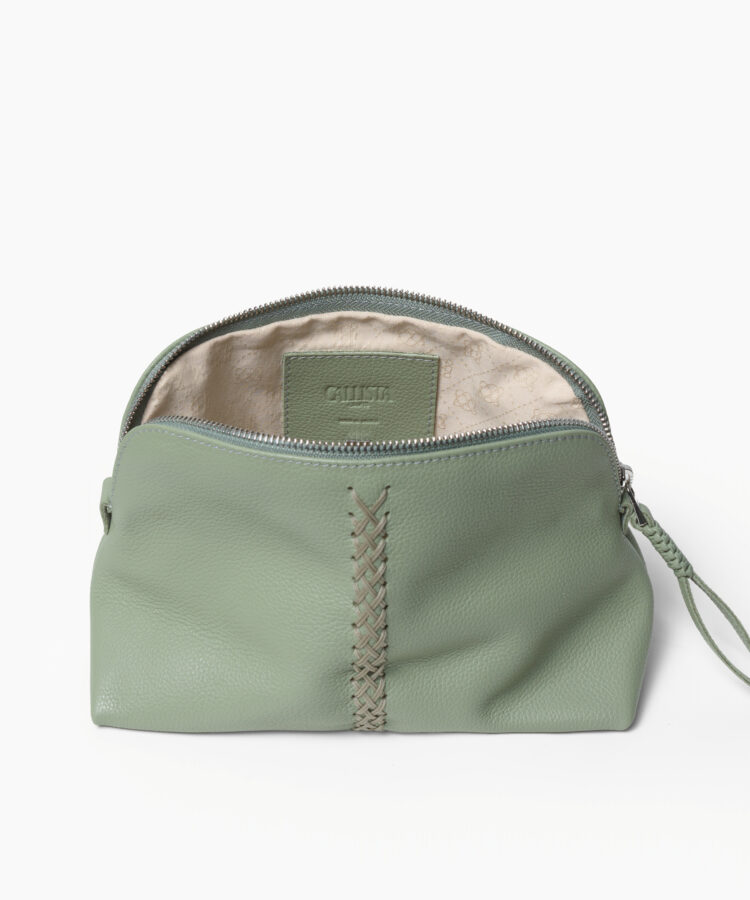 Maxi Vanity Case in Sage Grained Leather