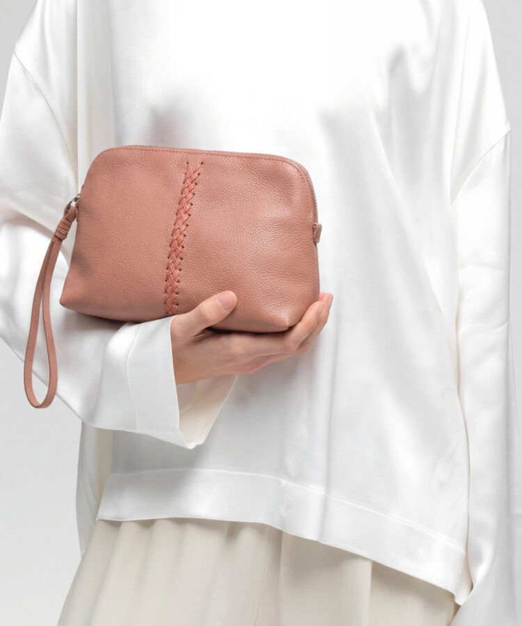 Maxi Vanity Case in Peach Grained Leather