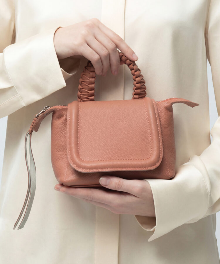 Mini Top Handle in Peach Grained Leather