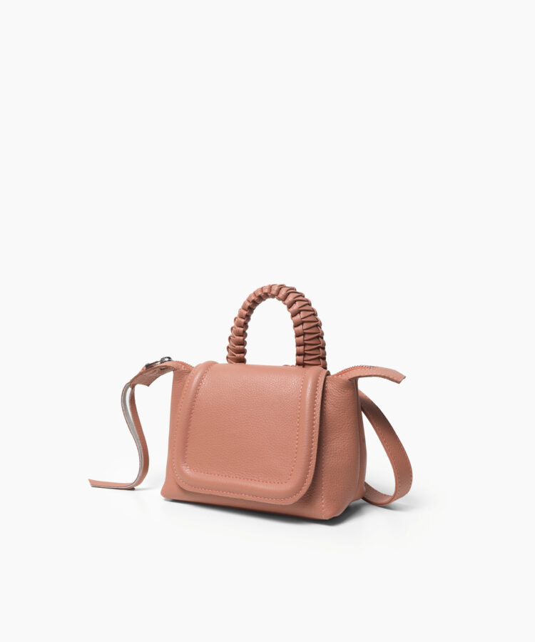 Mini Top Handle in Peach Grained Leather