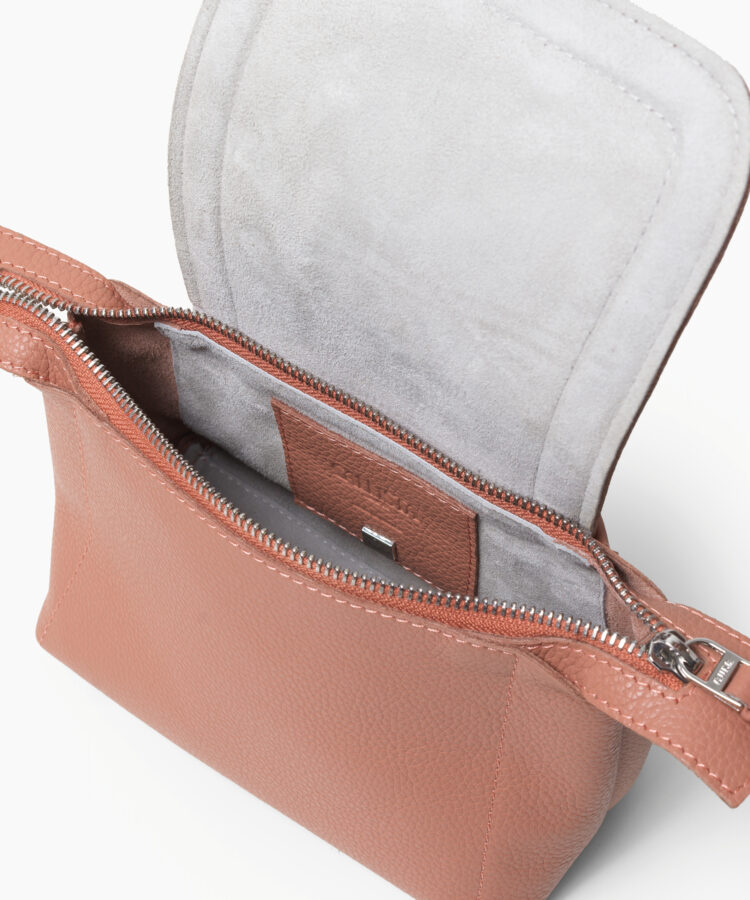 Mini Top Handle in Peach Grained Leather