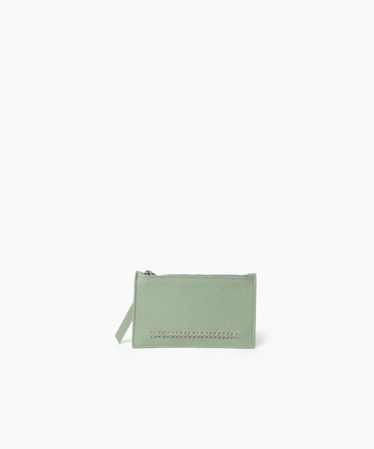 Long Zipped Card Holder in Sage Grained Leather