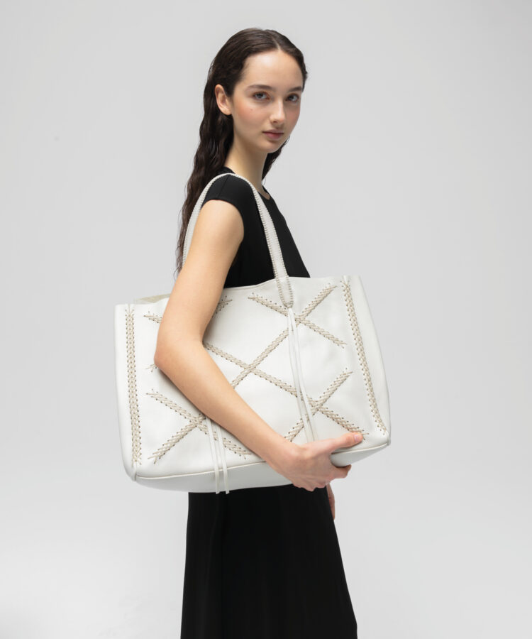 Cross Tote in Ivory Grained Leather