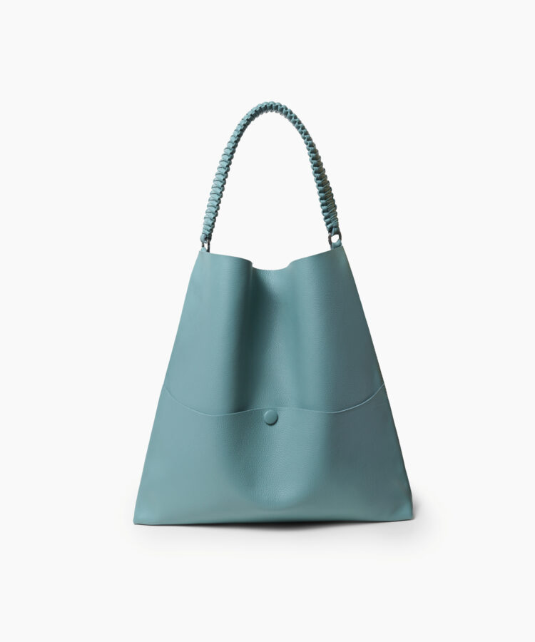 Slim Tote in Sky Grained Leather