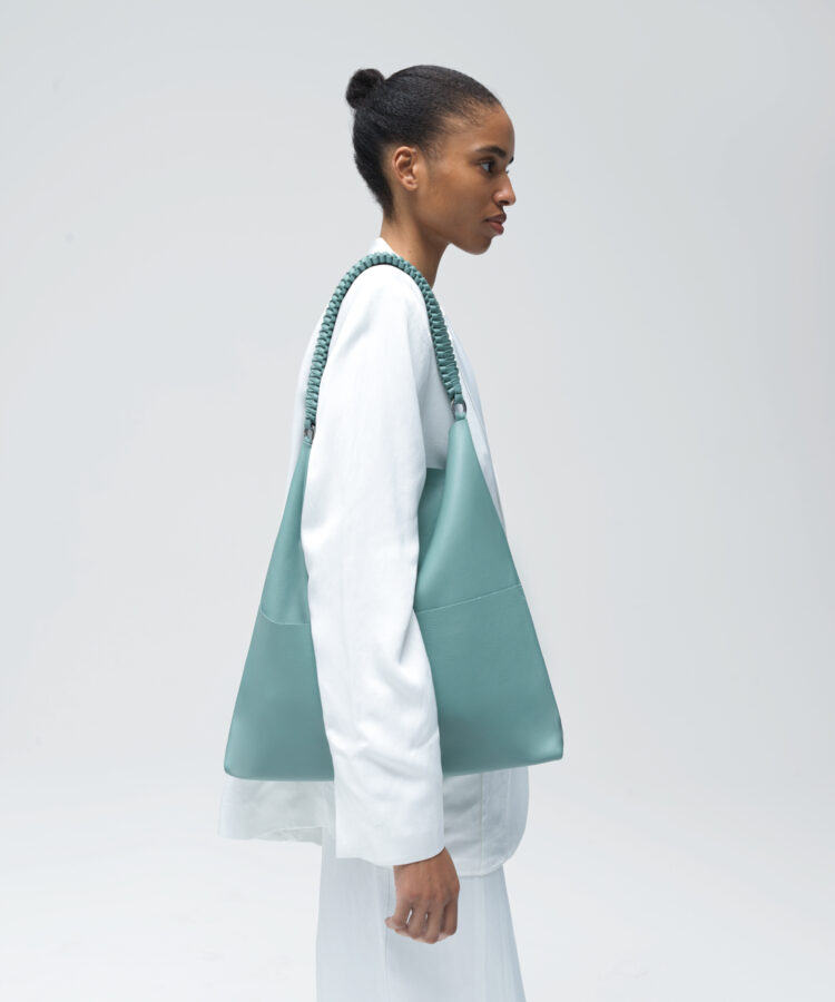 Slim Tote in Sky Grained Leather