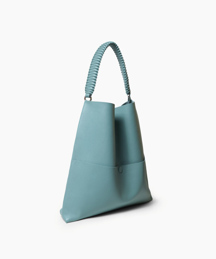 Slim Tote in Sky Grained Leather