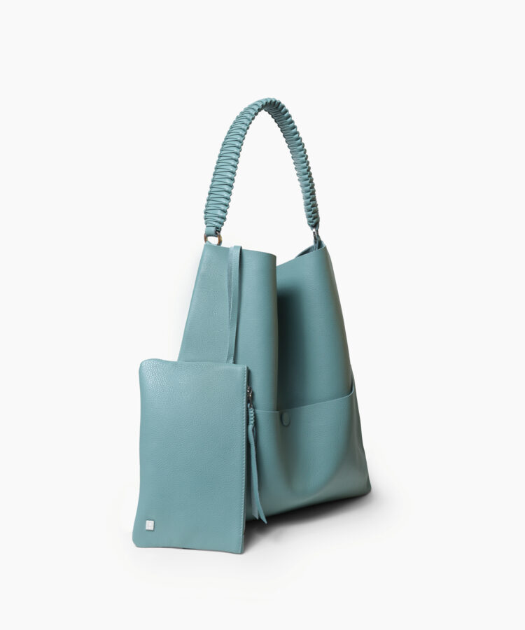 Slim Tote in Sky Grained Leather