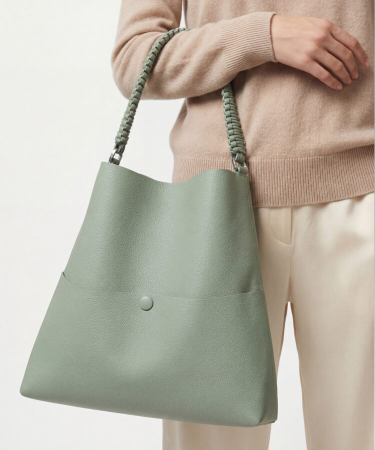 Slim M Tote in Sage Grained Leather