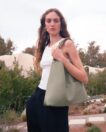 Slim M Tote in Sage Grained Leather