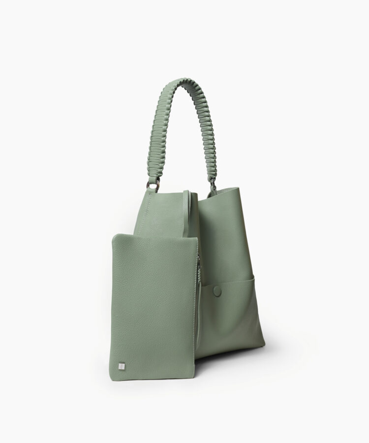 Slim M Tote in Sage Grained Leather