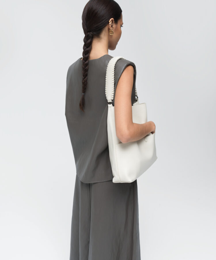 Slim M Tote in Ivory Grained Leather