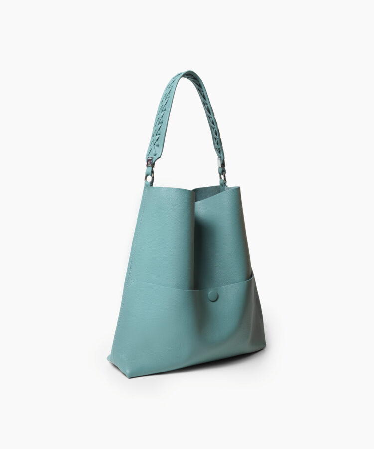 Slim M Stitch Tote in Sky Grained Leather