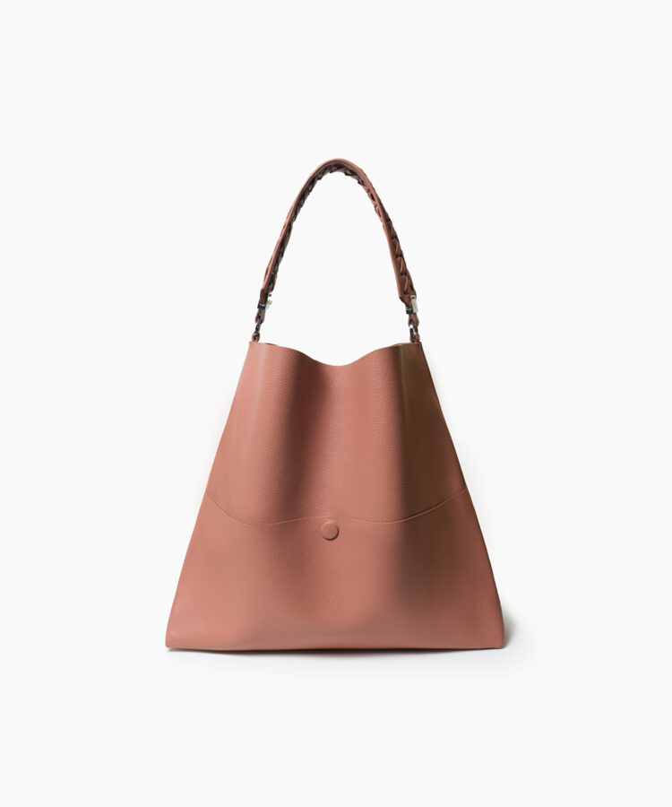 Slim M Stitch Tote in Peach Grained Leather
