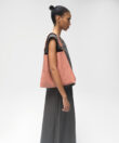 Slim M Stitch Tote in Peach Grained Leather