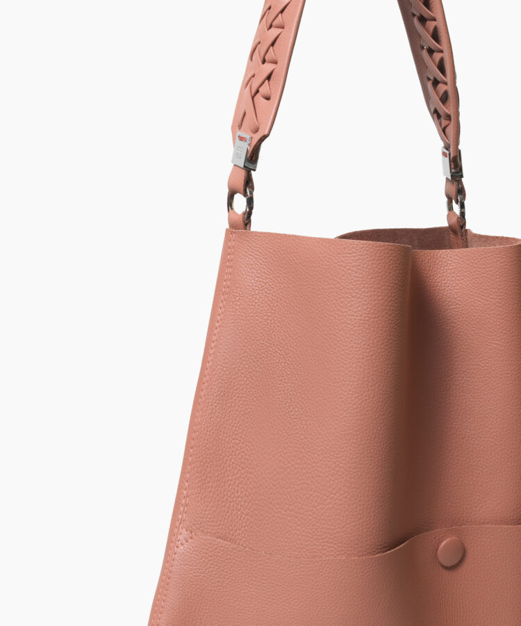 Slim M Stitch Tote in Peach Grained Leather