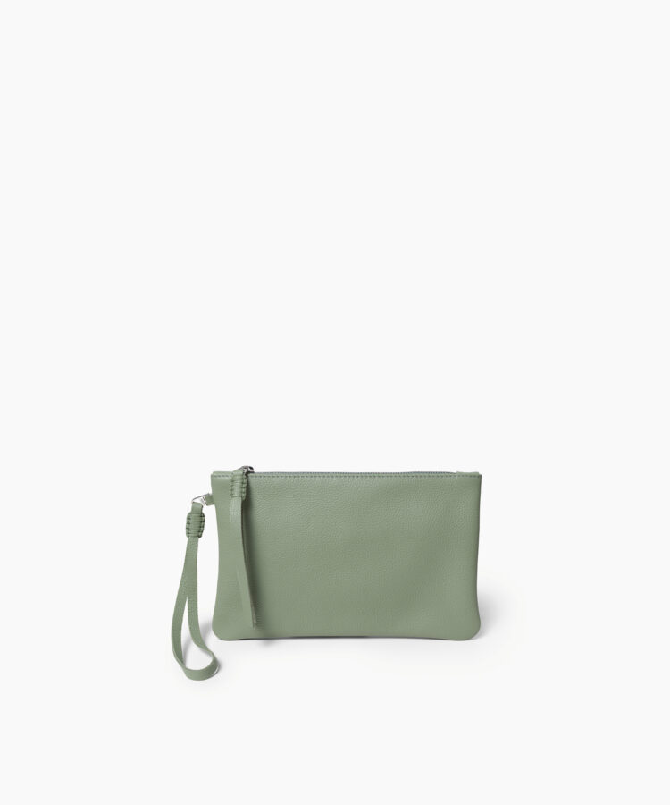 Slim Pochette in Sage Grained Leather