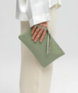 Slim Pochette in Sage Grained Leather