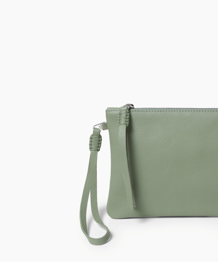 Slim Pochette in Sage Grained Leather