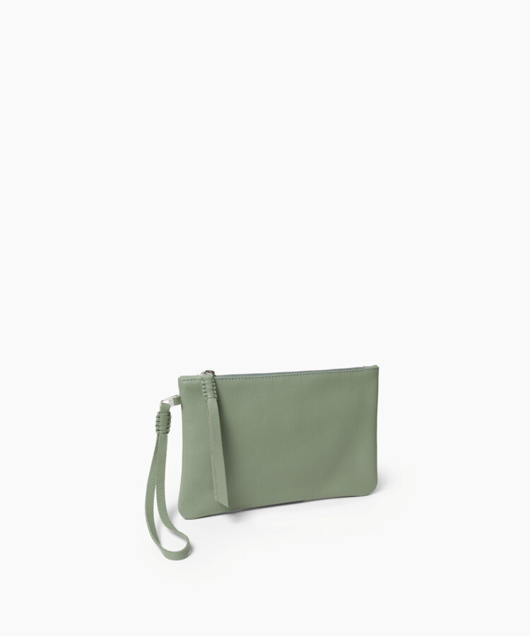 Slim Pochette in Sage Grained Leather