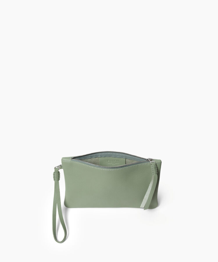 Slim Pochette in Sage Grained Leather