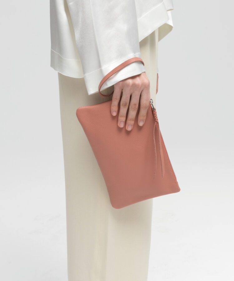 Slim Pochette in Peach Grained Leather