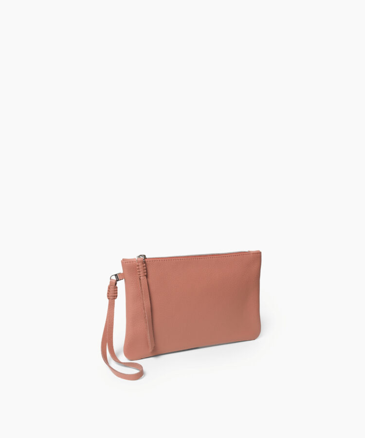 Slim Pochette in Peach Grained Leather