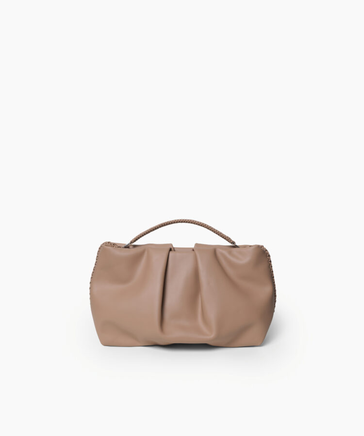 Pleated Clutch in Mocca Smooth Leather