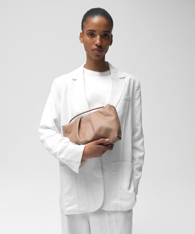 Pleated Clutch in Mocca Smooth Leather