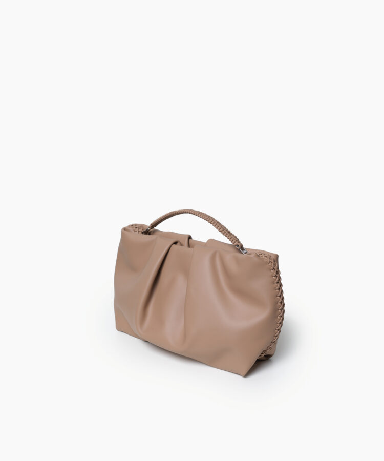 Pleated Clutch in Mocca Smooth Leather