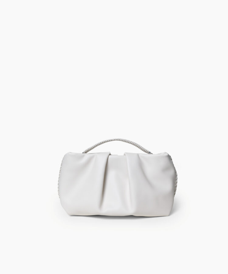 Pleated Clutch in White Smooth Leather